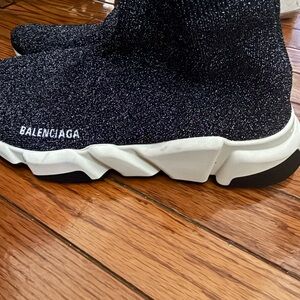 Balenciaga Black/Silver Lurex Fabric Speed Trainer Sneakers